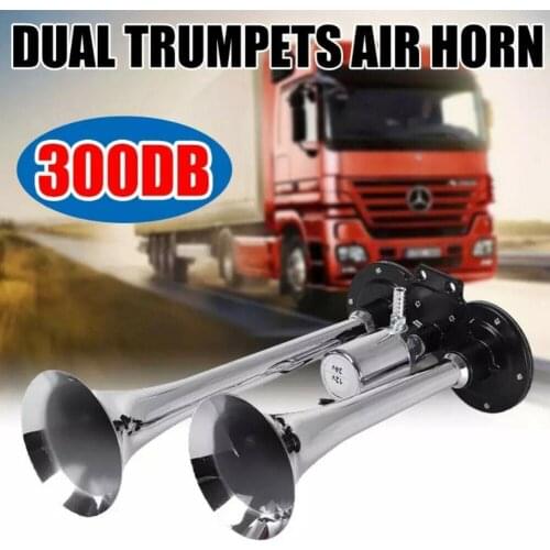 300DB Car Horn Super Loud 12V/24V Dual Trumpet Air Horn Compressor For Car Truck Boat Train Horn Hooter For Auto Sound Signal