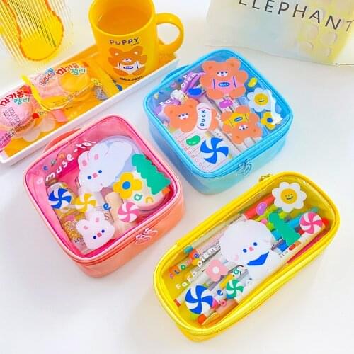 Bentoy Milkjoy Bear Rabbit Cosmetic Cases Cute Girls Transperant Waterproof Makeup Bag Women Travel Wash Bag Home Storage Case