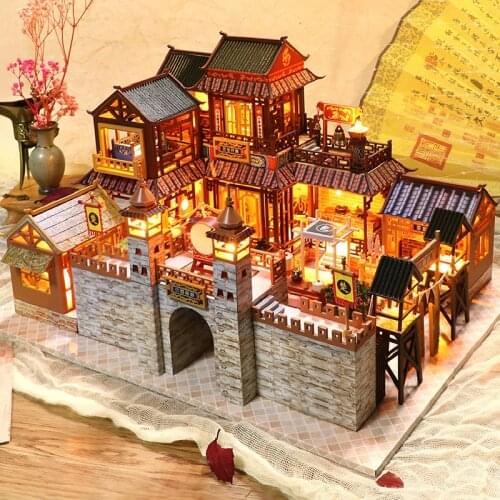 Big Doll House Furniture Miniature Building Kits Diy Dollhouse Kit Roombox Ancient Town Wood Houses Toy For Children Adult Gifts