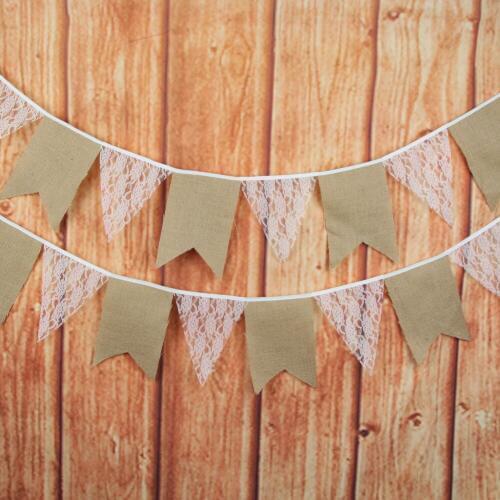 3M 12 flags Burlap Flower Lace Wedding Decoration Bunting Vintage Banners Photo Prop Home Garland Room Decor