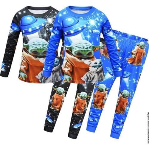 Mandalorian Baby Yoda Spring and Autumn Childrens Home Wear Casual Suit Two-piece Soft Sports Cotton Clothes for Boys Girls