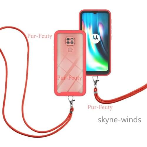 For Motorola Moto E7 G9 plus play power anti-fall adjustable lanyard phone case three-in-one frame cover coque fundas casing