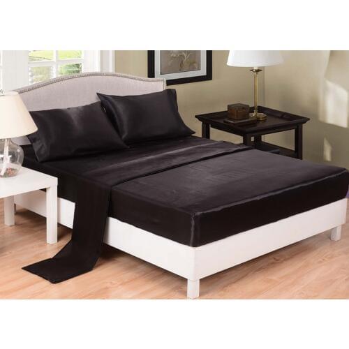 Home Textile 3/4 Pcs Satin Fitted Sheet Queen Size Bed Sheet Set Black Bedding Set Flat Sheet Pillowcase Black White Grey #132