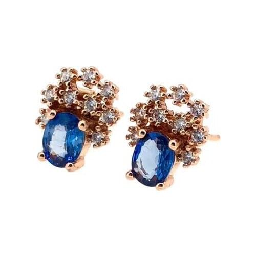 Blue shinning gemstone earrings for women ornament stud earring natural sapphire sep lucky birthstone Virgo girl party gift