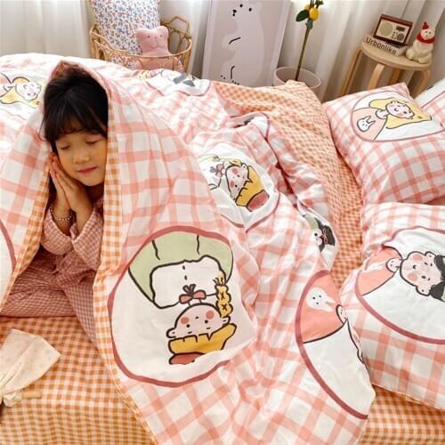 Cotton Small Fresh Fashion Single Quilt Cover King Queen Cartoon Student Dormitory Home Korean Lovely Style Duvet Bedclothes