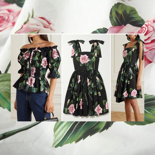 Rose printed cotton fabric 150 cm width printed shirt dress polyester chiffon fabric meter handmade DIY fabric wholesale cloth