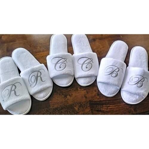Personalise silver initial Slippers groom Slippers bridal shower slippers bridesmaid Gift wedding open toe slippers Spa Slippers