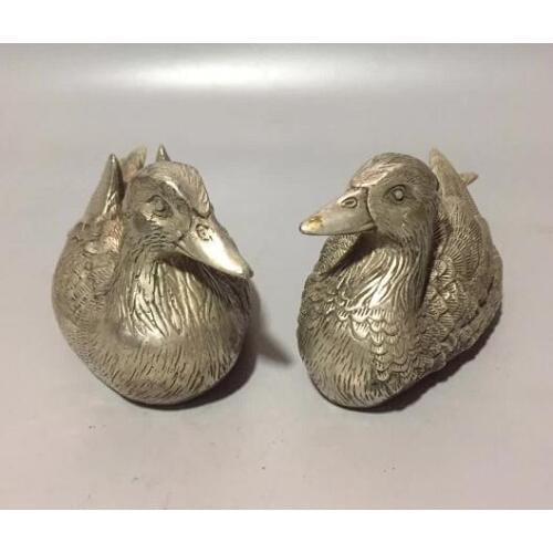 Chinese Tibet Silver Carving Mandarin Duck Lovely Animal Statue Wedding Gift Wedding Home Decorations