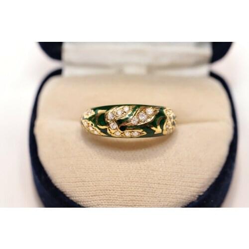 ANTIQUE STYLE NEW MADE NATURAL DIAMOND DECORATED ENAMEL 14K GOLD PRETTY RING