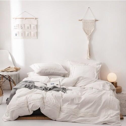 Washed Cloth Solid Grid Bedding Set 3pcs Home Duvet Cover pillowcase Pillow Queen King Solid Color Bedding Set (Sheet No)