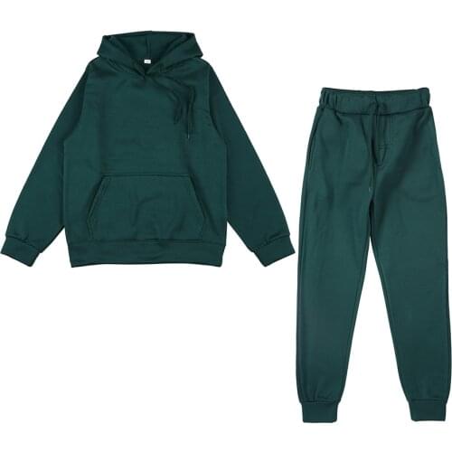 Autumn Winter Women Hoodie Sweatpants 2 Piece Set Solid Loose Sweatshirts and Pants Suit Jogger Clothing Workout Running Set