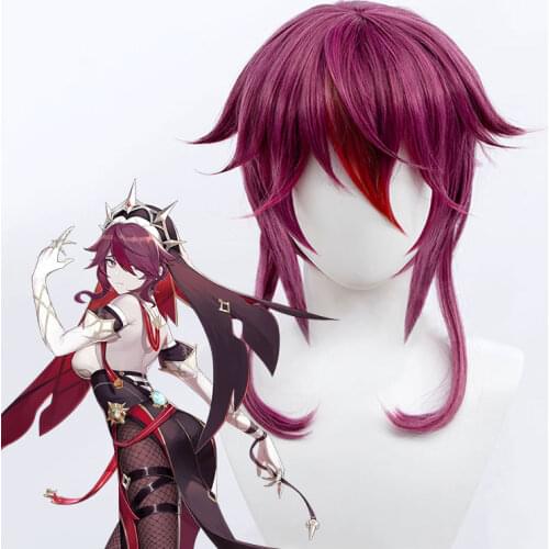 Short Wig Synthetic Red Rosaria Cosplay Wigs for Women Genshin Imapct Bangs Ombre Choppy Messy Hair Extension Party custom