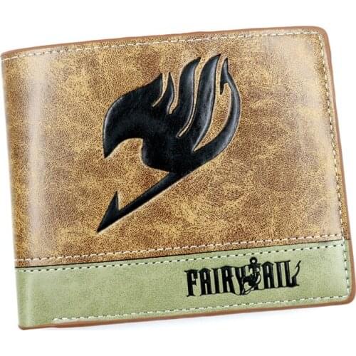 Anime Fairy Tail Khaki PU Leather Wallet Short Card Holder Purse with Internal Coin Pocket