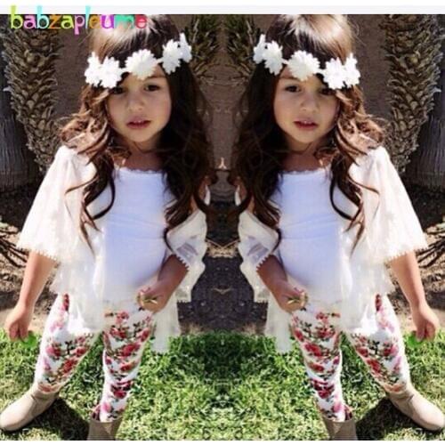 3Piece/0-7Years/Summer Kids Fashion Clothes Suit White Coat+T-shirt+Flower Pants Baby Girls Outfits Children Clothing Set BC1270