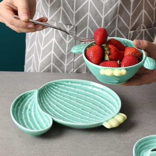 Creative Ceramic Cactus Plate Breakfast Snack Fruit Plate Cute Children Baby Tableware Home Kitchen Posing Display Props