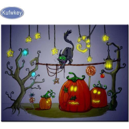Black cat lamp tree diamond embroidery sale cartoon daimond painting full square round diamond mosaic decor Halloween gift
