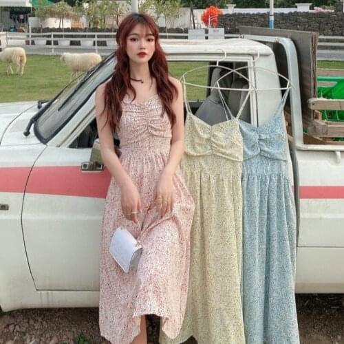 Summer Elegant Floral Print Strap Dress Women Korean Style Princess Pretty Sexy Midi Dress Female Sweet Holiday Party Dress 2021