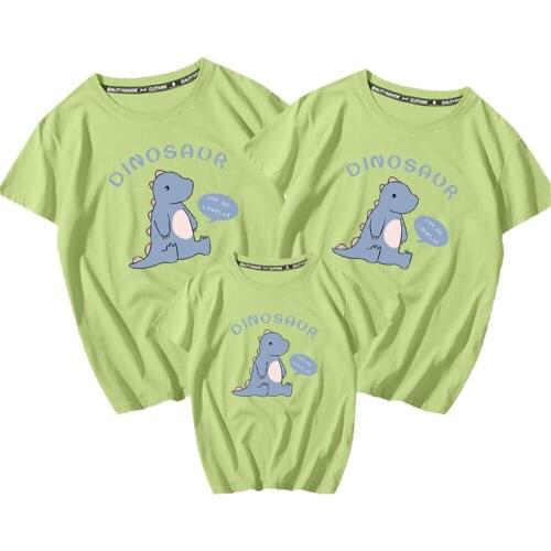 Fashion New Father Mother T Shirts Short Sleeve Little Dinosaur Printed Avocado Green Kids Tee Shirts Family Matching T-shirts