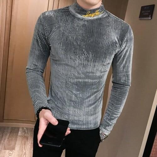Slim Fit Casual Turtleneck Bottom Tees Shirts British Style Men T Shirt Autumn New Knitted T-Shirts Mens Long Sleeve Streetwear