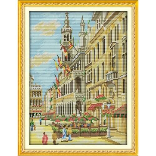 City street cross stitch kit lanscape modern building 18ct 14ct count canvas stitching embroidery DIY handmade needlework plus
