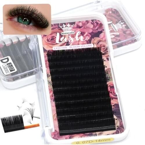 MASSCAKU Easy Fanning Lash Extension for Professional Lash Building 1-Sec Blooming 0.05/0.07/0.10 False Eyelashes