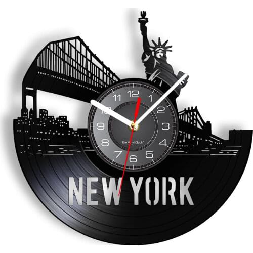 New York Skyline Wall Clock USA Cityscape Wall Decor Vinyl Record Wall Clock Brooklyn Bridge Manhattan NYC Modern Wal Decor Gift
