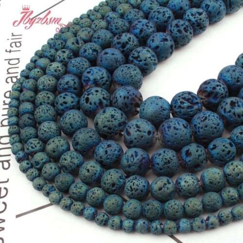 Natural Lava Rock Green Metallic Plated Round 6/8/10mm Stone Beads For DIY Jewelry Making Bracelet Strand 15" Free Shipping