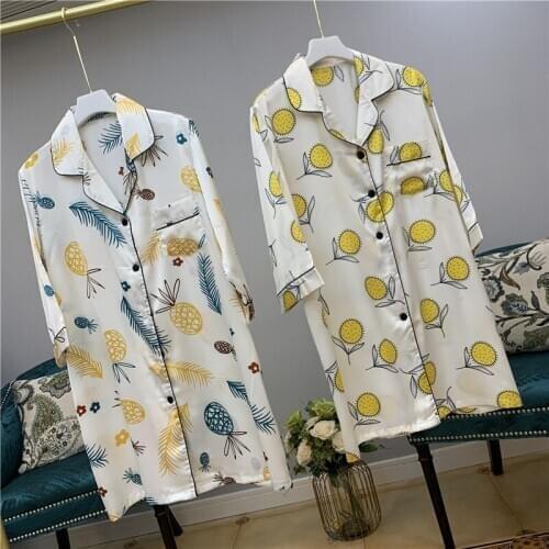 Summer New Ice Silk Nightdress Plus-Size Blouse Skirt Lady Sleepwear Boyfriend Style Summer Homewear Lounge Negligee Пижама