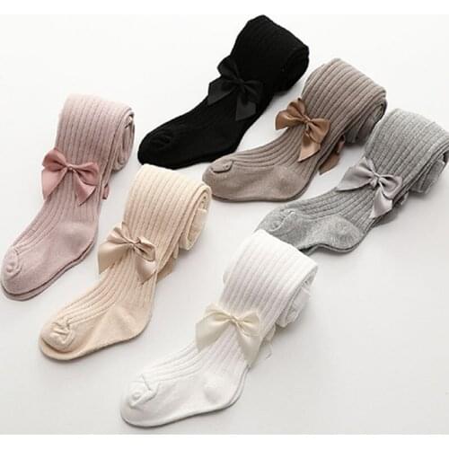 Autumn New Girl Tight Style Cotton Knitted Bow Tight Girl Vertical Stripe Pantyhose Girl Kids Stockings Princess Bowknet Tights