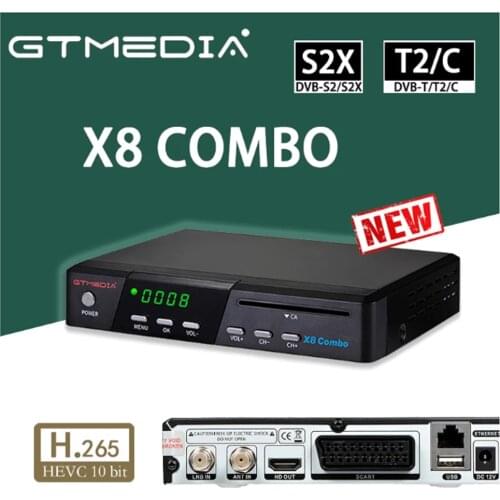 NEW GTMedia X8 combo satellite receiver,10bit, DVB-S2/S2X+T2/Cable,Multi-PLP,Support Albertis/Tivusat/BBC Satback