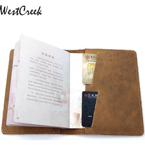 WESTCREEK Brand Men/Women Passport Cover Retro Genuine Leather Horse Leather Fashion Passport ID/Ticket /Credit Card Holder