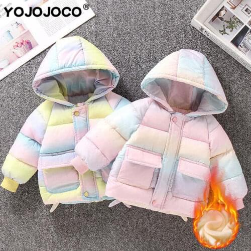 Baby girl clothes 0-6Y winter girl down jacket thick warm cotton-padded jacket fashion gradient color hooded padded jacket coat