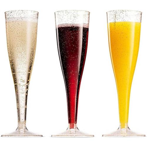 Disposable Plastic Champagne Cup Golden Glitter Plastic Wine Glass Transparent Plastic Cup Party Wedding Supplies