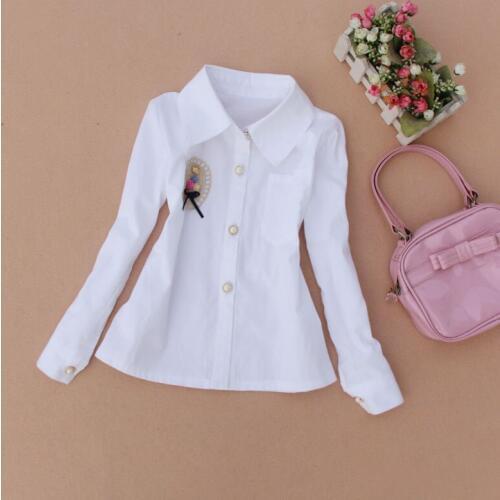 2019 New Autumn Gilrs Blouses Children Clothing White Cotton Shirt School Girl Blouse Long Sleeve Girls White Blouses Age 2-16T