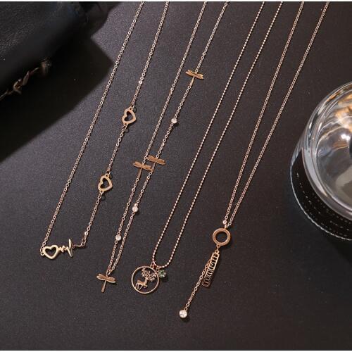 Japan and South Korea style colorfast titanium steel necklace 2020 new fashion womens Rose Gold Lock bone chain elegant pendant