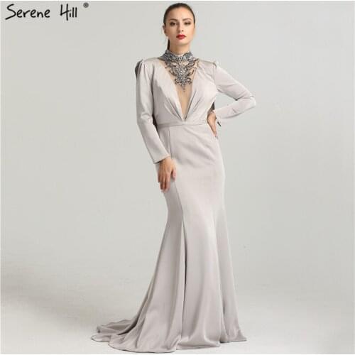 Prom Dress High Collar Diamond Mermaid Fashion Evening Dresseses Long Sleeves Sexy Elegant Evening Gowns Serene Hill DLA6430