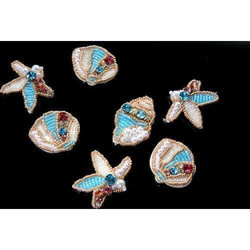 Under the sea sequins Rhinestones bead brooch patches applique embroidered fabric sew on patch clothing decoration patch