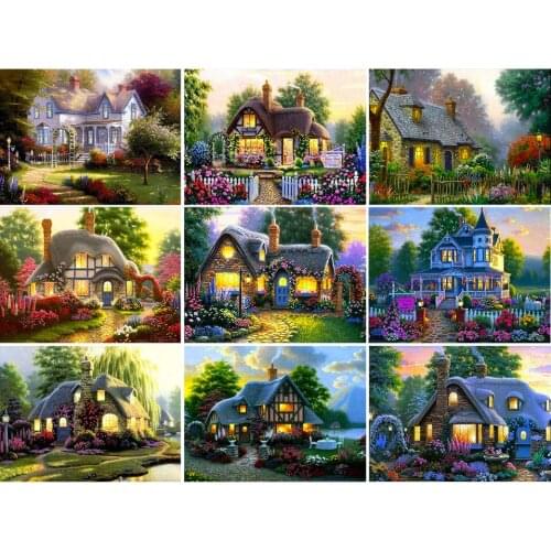 Sale 5D DIY Diamond Painting House Landscape Cross Stitch Kit Full Drill Embroidery Mosaic Art Picture of Rhinestones Home Decor