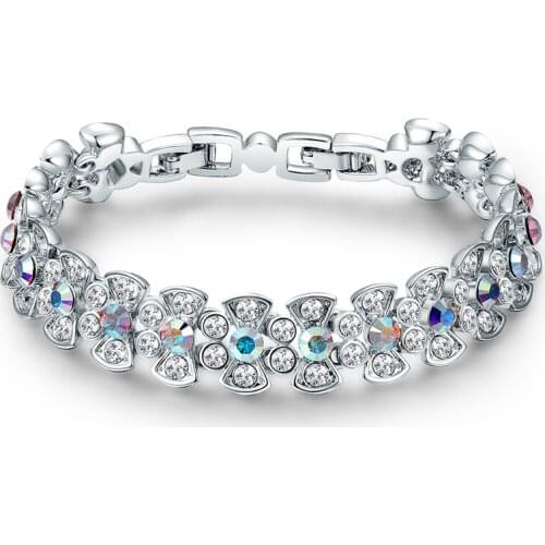 COCOM Luxury Flower Wedding Bangle Bracelet with Shining Crystal from Austria Bridal Engagement Party Jewelry Gift for Women