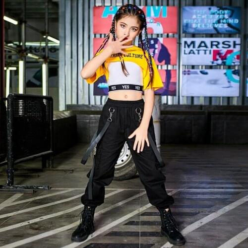 Hip Hop Clothing Girls Jazz Dance Costume Suit Short Sleeve Crop Tops Black Hiphop Pants Ballroom Dancing Clothes Rave DNV14564
