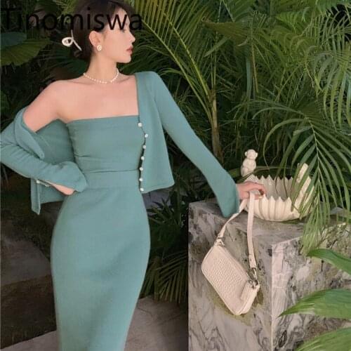 Tinomiswa Women Three Piece Set Solid Color V Neck Cardigan Slim Fit Vest High Waist Skirts Korean Style Elegant Outfits Ladies