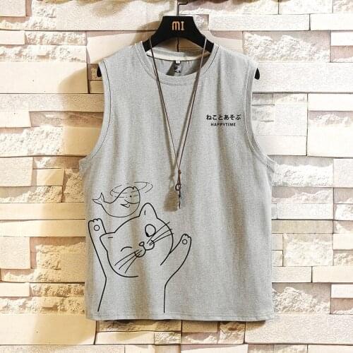 New fashion Hong Kong wind sports vest male large size sweatshirt male sleeveless T-shirt male brick wall hanging bat