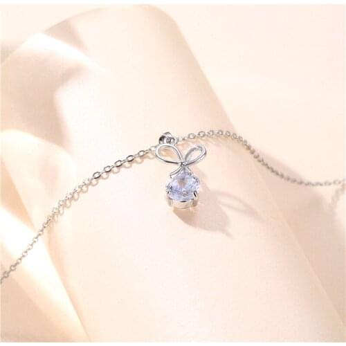 Vintage Silver Color Boho Necklace Dainty Bowknot Pendant Choker Necklace Female White Zircon Clavicle Chain Necklaces For Women