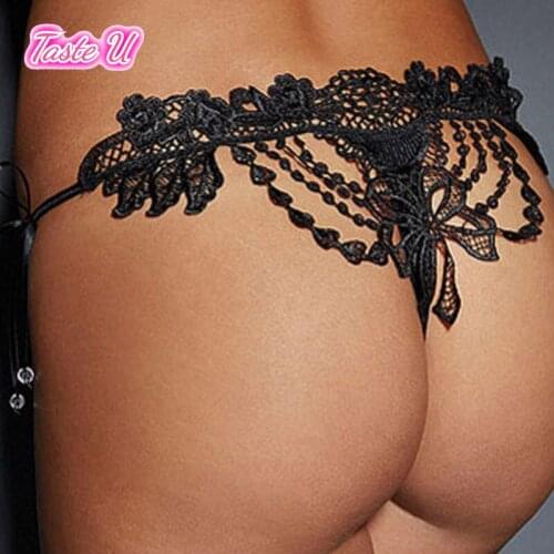 US Ladies Sexy Triangle Panty G-string Large size Sexy Black Lace Bilateral Tie Hollow Low-waist Underwear Thong Erotic Lingerie