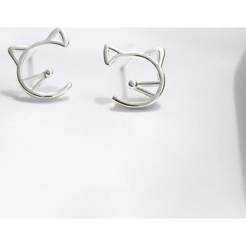 Cute Cat Animal Unique Silver Color Stud Earrings For Women Girls Luxury Fashion Trendy Jewelry Gifts Bijou SD2376