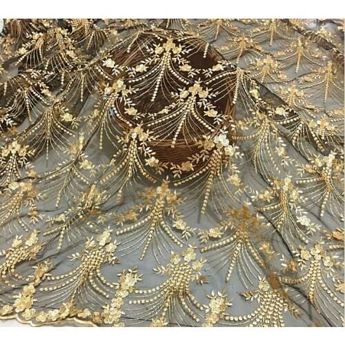 Gold Royal French Net Embroidery Tulle Lace Fabric quality African Lace Fabric For Nigerian party Dress wedding dress 50*125cm