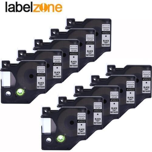 10pcs 12mm 45022 black on silver compatible dymo D1 12mm label printer 45022 laminated label tapes for LabelManager 160 printer
