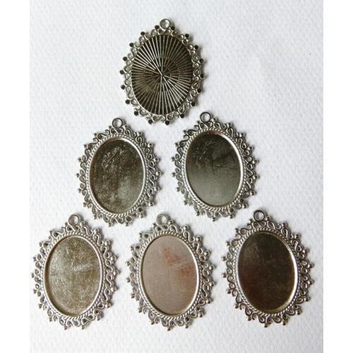 10pcs/lot very good Ancient silver 18*25mm inner size cameo cabochon base setting Connector 18*25mm cameo pendant tray