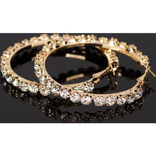 2019 Stunning Gems Rhinestone Big Hoop Earrings For Women Jewelry Fashion Statement Earrings Night Party Wedding Accessories