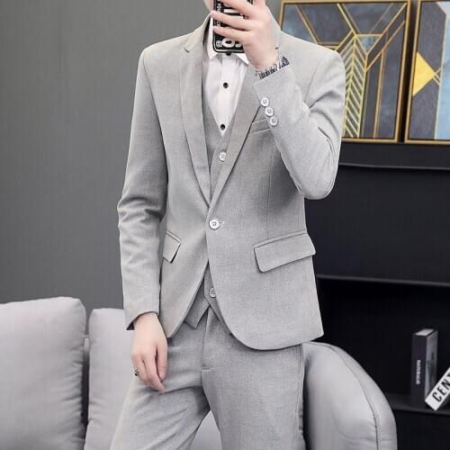 2021 mens solid color professional work suits, three pieces of slim groom wedding dresses